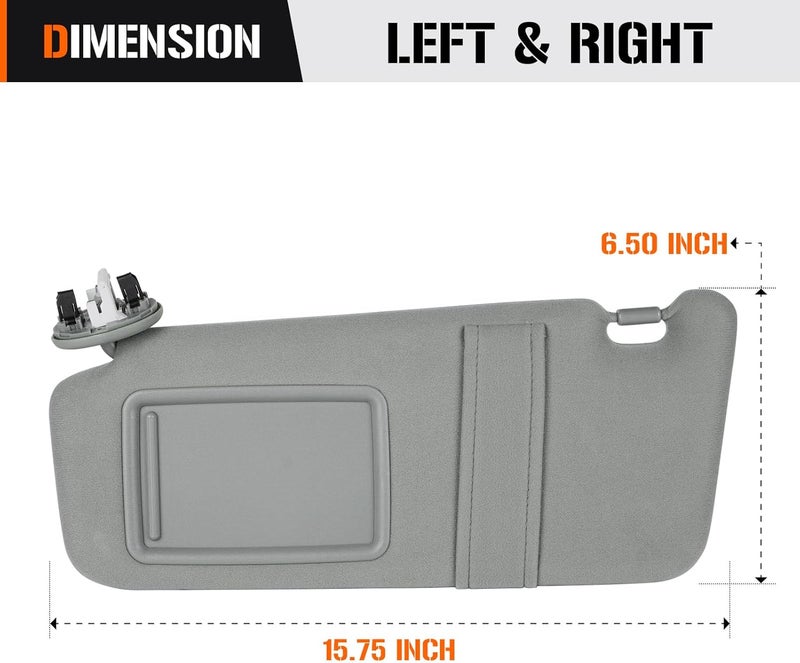 AEagle Left & Right Sun Visor with Light for Toyota Camry 2007-2011 with Sunroof, Driver & Passenger Side Gray Sunvisor Replace 74320-06800-B0 74310-06800-B0 - Image 5